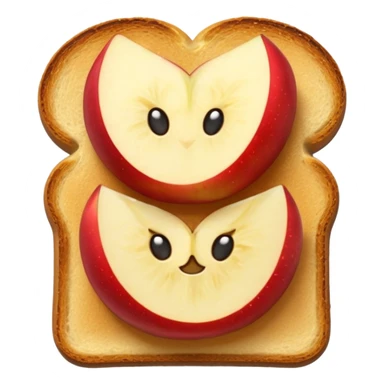 toast with apple slices on top, bright and cheerful emoji style, no text sticker