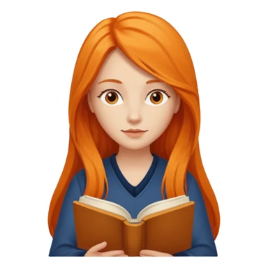 orange long hair woman reading sticker