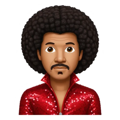Lionel Richie with long dark brown afro hair, red sequin outfit  sticker