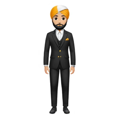 Sikh man with turban styled in a premium black coat pant suit with sticker