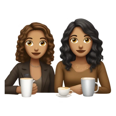 puerto rican woman light skin with shoulder-length, wavy, brown hair drinking latte with Italian florentine woman with black, straight hair drinking espresso at table sticker