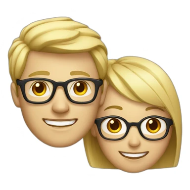 blond man with glasses and Chinese woman smiling sticker
