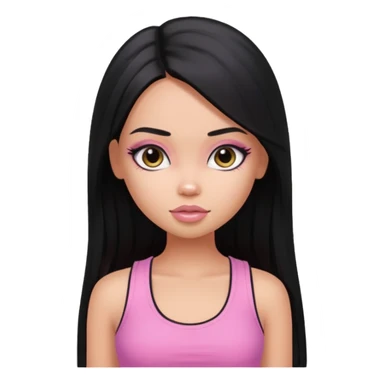 a pretty bratz dusky girl with long straight black color hair and pink tank top on sticker