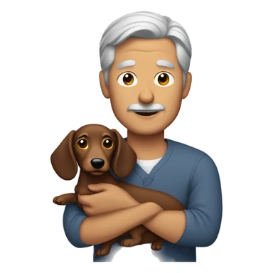 man with grey hair holding a dachshund in his arms sticker