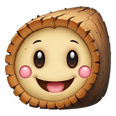 a log emoji. the top of the log is a smiley face with two small dots for eyes and a large U shape for the mouth. do not make the face look like an emoji. think of cute, subtle and hand-drawn sticker