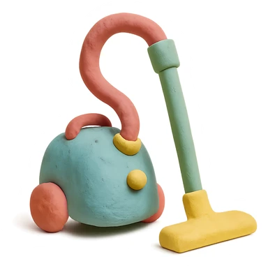 vacuum cleaner in claymation style with pastel colors and visible fingerprints sticker