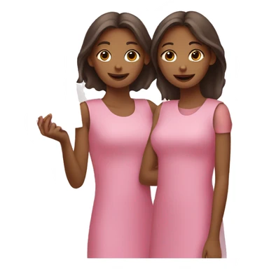 Two tan girls holding a pink rectangles sticker