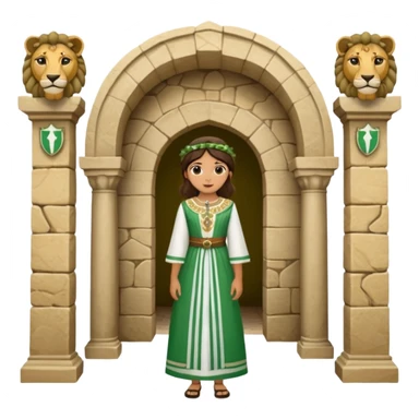 Andalousie drapeau 2 bande verte qui et une bande blanche au milieu avec une femme avec 1 lion de chaque coter d’elle sous un arc en pierre  sticker