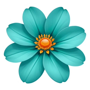 beautiful flower with teal petals and orange center sticker