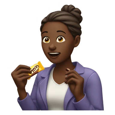 Woman eating a chocolate bar. sticker