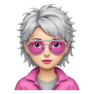 Girl with silver messy hair with pink aviators sticker