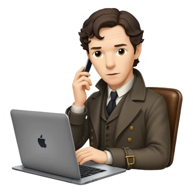 Sherlock Holmes (Benedict Cumberbatch) sits with the laptop sticker