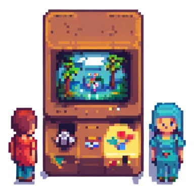 a family in a pixel art style, retro video game look sticker