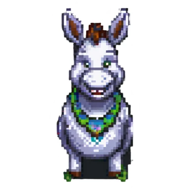 donkey from Shrek, smiling, friendly expression, pixel art sticker