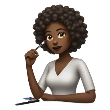 Brown skin black girl with curly hair doing makeup sticker
