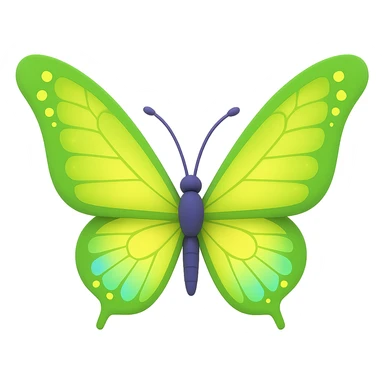 Change only the butterfly wings' color to a bright green #c0ff53. Keep all other details, effects, and the transparent background exactly as in the original design. sticker