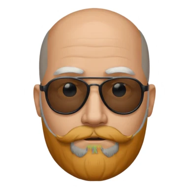 Bald man, wearing black opaque sunglasses, gray goatee beard sticker