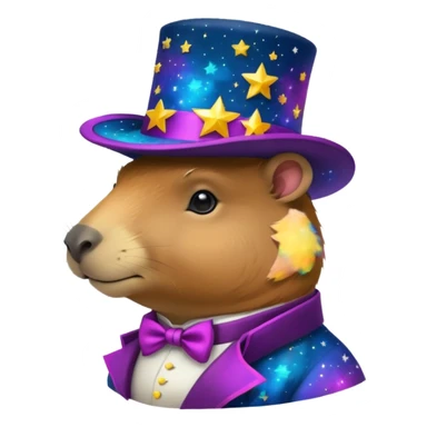 A Galaxy capybara with a tophat sticker