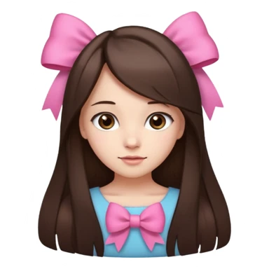 cute girl with dark long straight brown hair with pink bow in hair on te side sticker