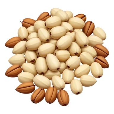 pile of pine nuts, no shell, smooth teardrop or oval shape, pale ivory color, matte texture, natural and raw, some size and shape variation, 3D clean style sticker