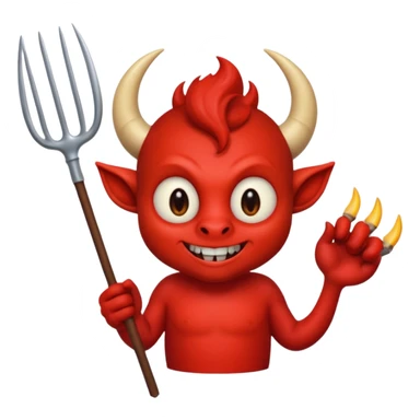 a Red devil, short horn Small red imp holding pitchfork, tail curled sticker