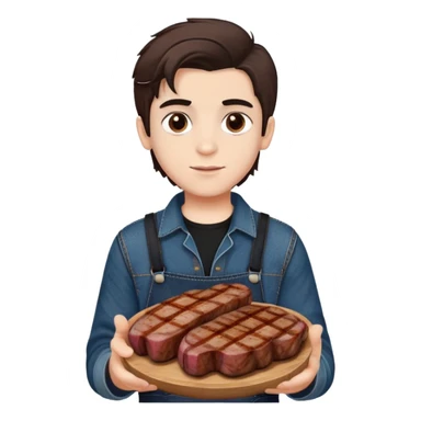 Turkish beautiful finish Konya boy white skin and good hair and brown eyes with black and denim clothes and had on his hand grilled meat sticker