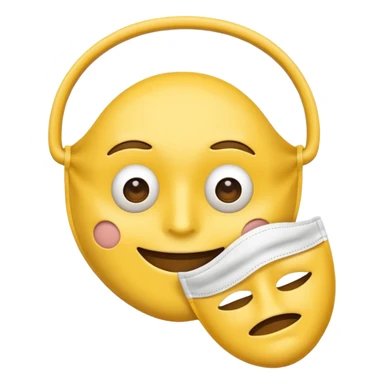 A sad face emoji holding a happy face mask sticker
