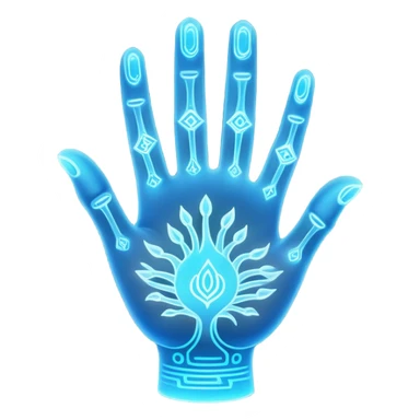 ethereal glowing hand with intricate palm lines and mystical symbols sticker