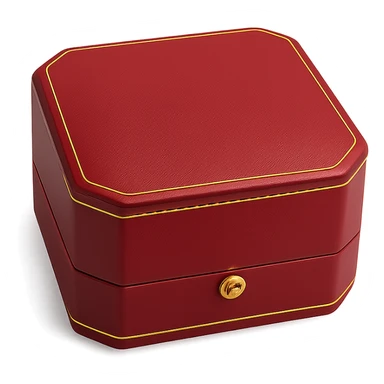 cartier red box, closed, gold trim, iconic shape, minimal, no text sticker