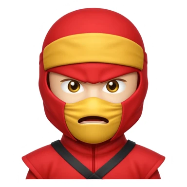 angry ninja face emoji, classic yellow emoji face, mouth fully covered by red ninja uniform, only eyes visible sticker