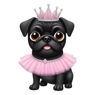 Black pug as a princess in pink tutu sticker