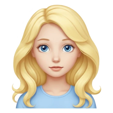 a girl with blue eyes, long pastel yellow wavy hair, subtle clean makeup sticker