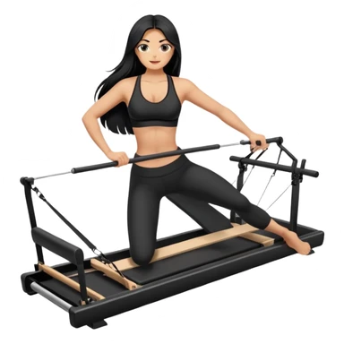 woman with bra, tanned long black hair, doing Pilates reformer sticker