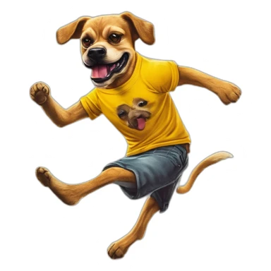 Kick flipping dog in yellow tshirt sticker
