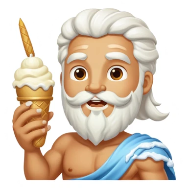 happy Zeus eating white ice cream holding thunderbolt sticker