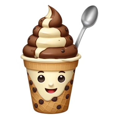 Chocolate chip Ice cream in a cup with spoon sticker
