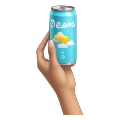 hand holding a can of product with clouds written dreams sticker
