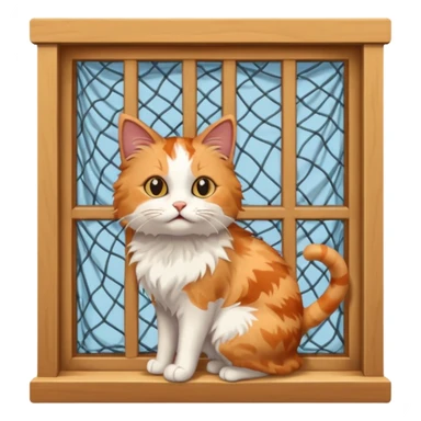 cat trying to go to a window with nets on the window sticker