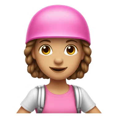 little white girl, brown hair with braids, with helmet, pink shirt and black shorts skateboarding sticker