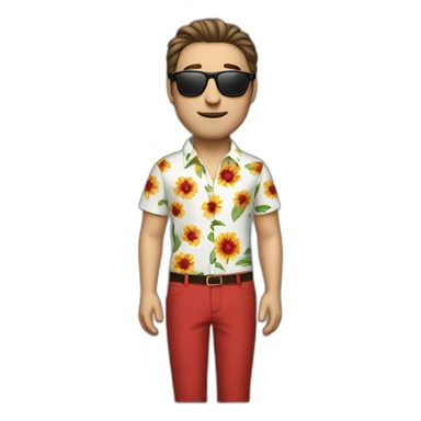 white man dark hairs, flower shirt, red pant, sun glasses sticker