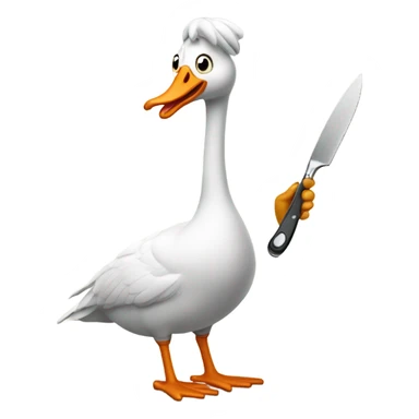 A silly goose with a plastic knife sticker