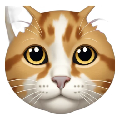 calico cat face with a pink nose and a white chin sticker