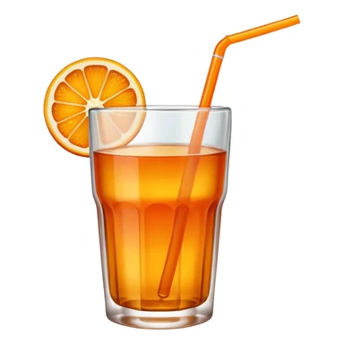 Orange drink, smooth glass cup, no straw no orange slice.  sticker