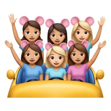 quatro chicas montadas en una atraccion de levantando la mano con orejas de dines puestas sticker