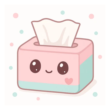a tissue box with a small heart and a tissue ready to wipe away tears, soft pastel colors, gentle and comforting sticker