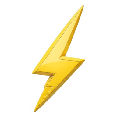 A cute 3D render icon of a lightning bolt shape. Rounded edges, plump and glossy yellow plastic material. Soft studio lighting, cheerful style. Isolated on a clean light blue gradient background. High quality, minimalist design isolated on a solid black background. sticker