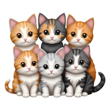 6 tiny kittens cuddling together all different colours, the first one is grey and white, the second is ginger and white and the third is brown tabby and white sticker