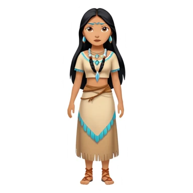 full body Pocahontas with Native American dress, long black hair, minimal style sticker