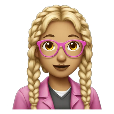girl nerd wearing pink glasses with blond and braids hair sticker
