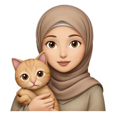 Pretty woman with hijab holding soft brown cat emoji  sticker